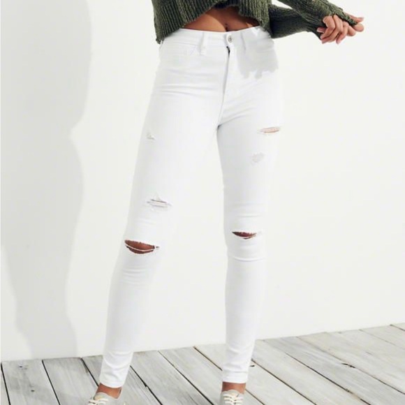 Hollister white high waisted skinny jeans with rips size 52, 27w, 30l - Picture 1 of 4